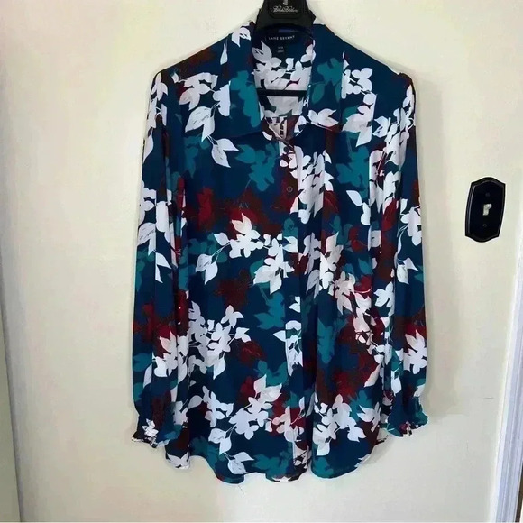 Lane Bryant Womens Floral Emerald Green Long Sleeve Button Up Collar Shirt - Picture 1 of 5